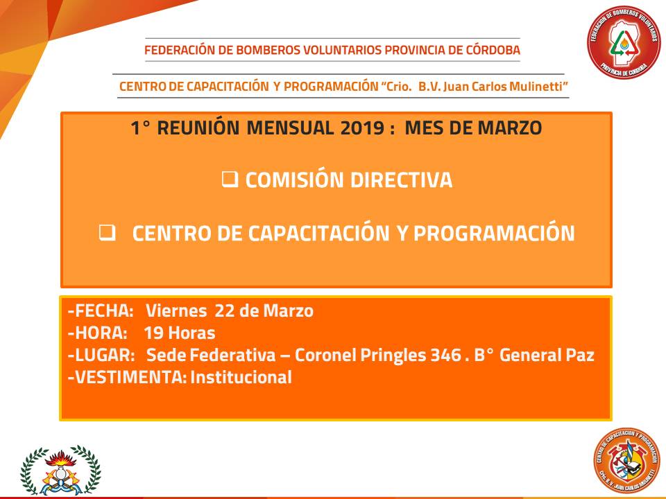 1� Reuni�n Mensual 2019:  Comisi�n Directiva y Centro de Capacitaci�n